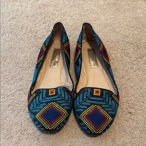 INC International Concepts Blue and Yellow Flats with Beaded Design